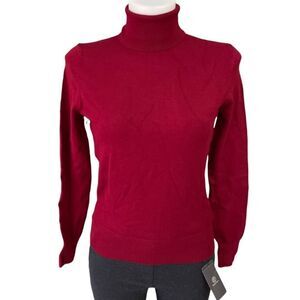 WOOLEN BLOOM WOMENS RED WINE KNITTED PULLOVER SWEATER TURTLENECK SOFT COZY SZ XS